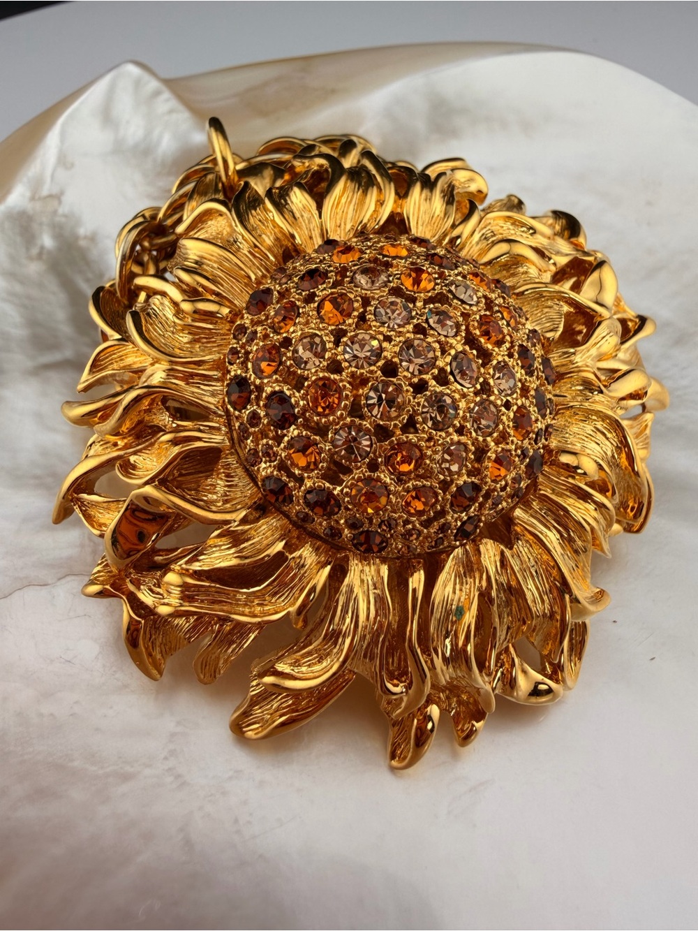 Vintage Monet 1960s Swarovski Crystal Sunflower Brooch Pendant